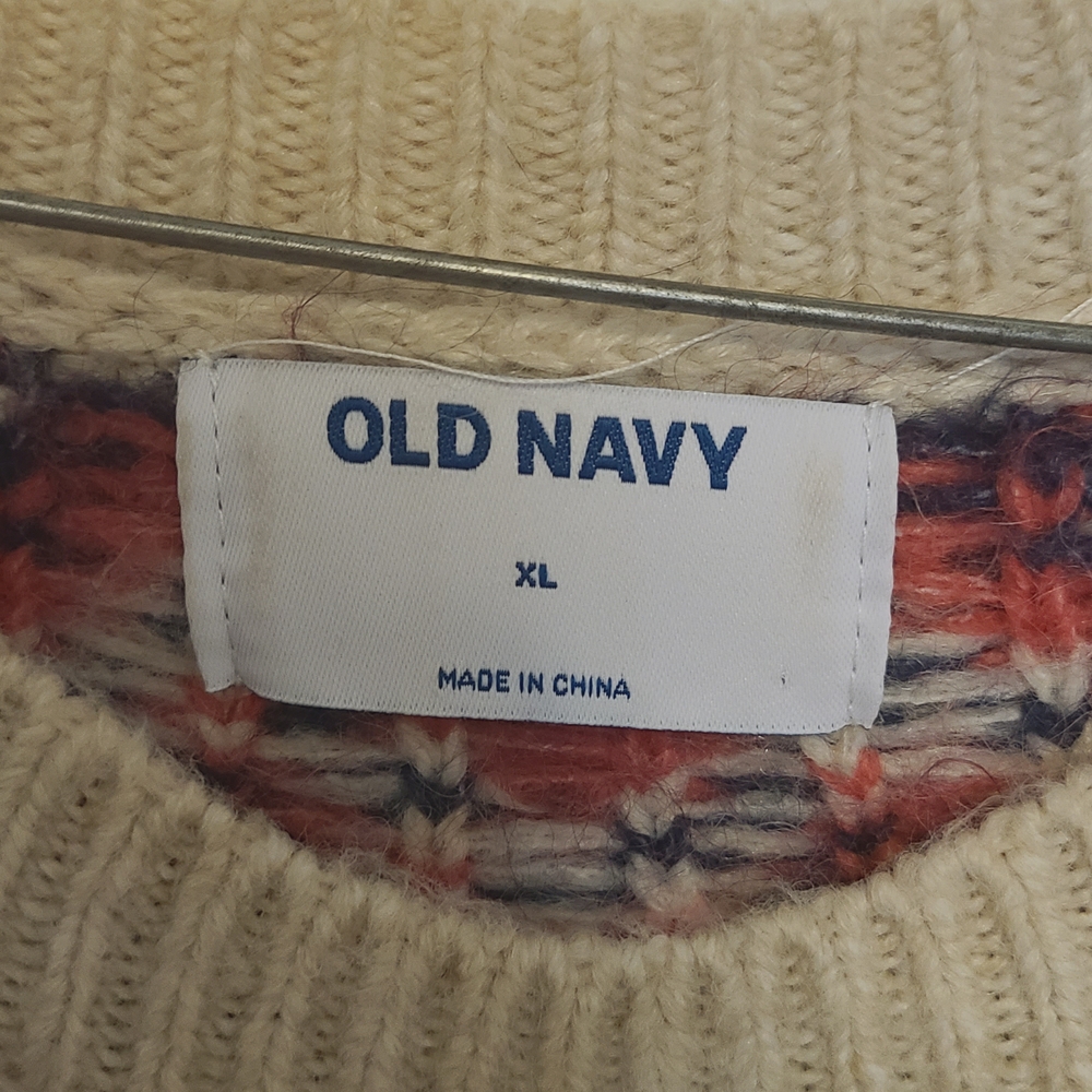 Old Navy Fair Isle Cream Crew Neck Sweater - Picture 2 of 3